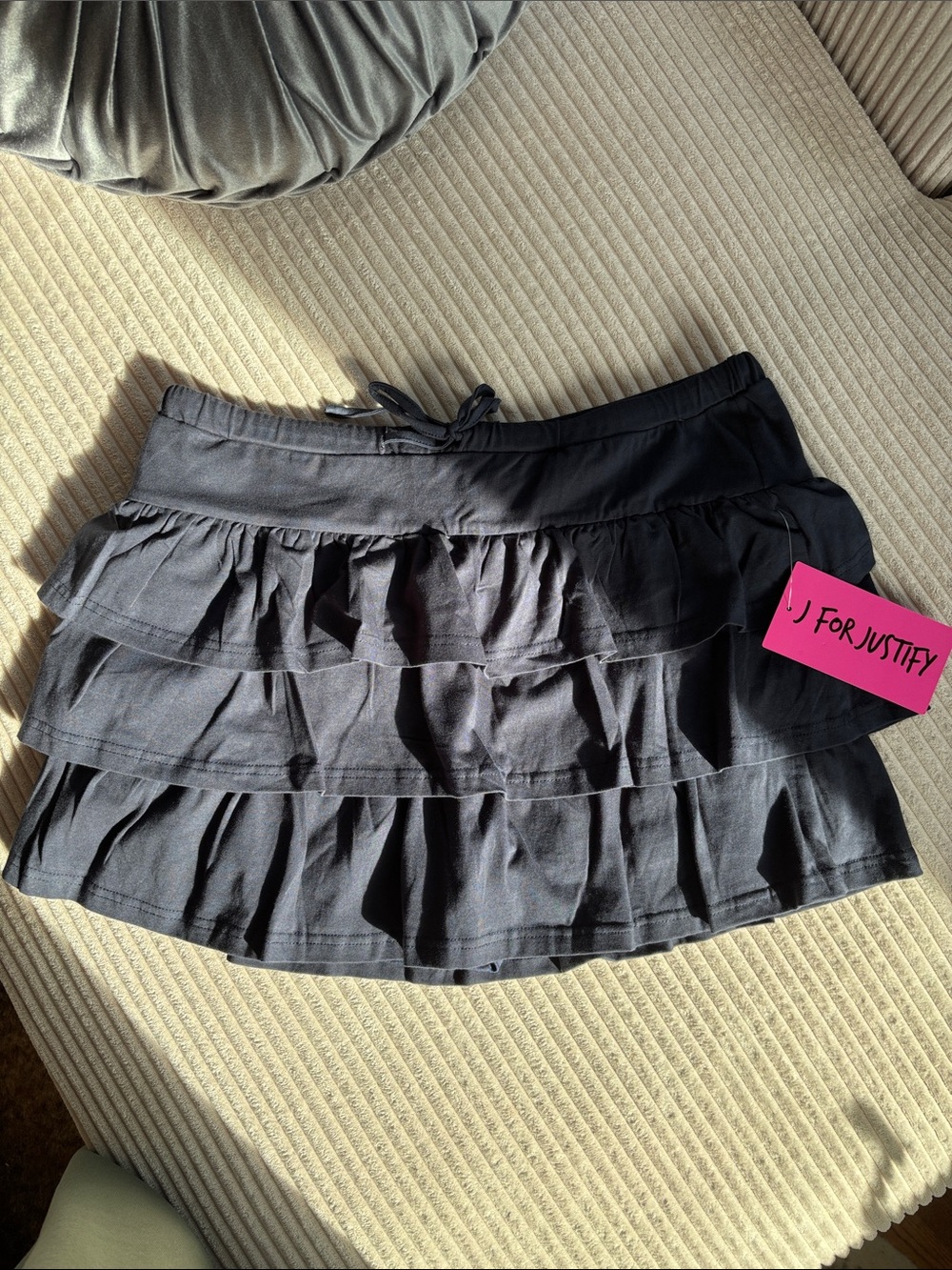 NWT J for Justify Navy Tiered Ruffle Mini Skirt with Tie Waist